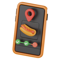 3D Render Mobile phone delivered order food icon online tracking solutions Icon Illustration