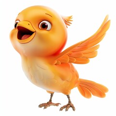 smiling bird clipart, animal element, 3D art, cartoon style, isolated on white background