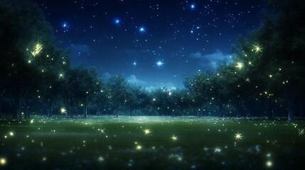 Naklejka premium Enchanting Firefly Night in a Starlit Forest