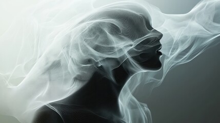 Fototapeta premium Ethereal silhouette with flowing smoke, evoking a sense of mystery and introspection.