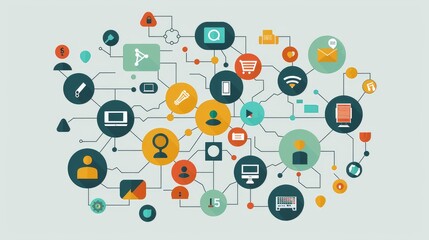 Diverse Network of Communication Icons and Connections