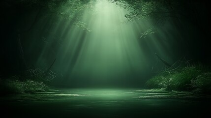 Fototapeta premium Enchanting Green Forest Pool with Sunbeams