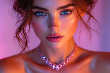 Fototapeta premium Model showcases elegance in sleek evening dress with jewelry