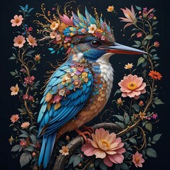 Fototapeta premium Abstract landscape, stylized tree, colorful circular patterns, geometric composition