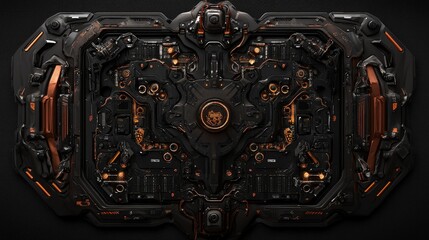 Futuristic black and copper technology panel.