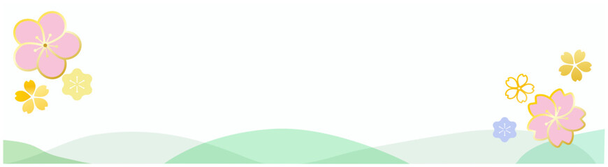 新春の桜と梅の花　和風ベクターフレーム素材　春水彩タイトル背景