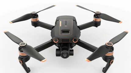 High-Tech Black and Orange Quadrotor Drone with Camera