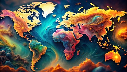 Abstract World Map Art: Surreal Geographic Fantasy, Medium Shot, Global Landscape Painting
