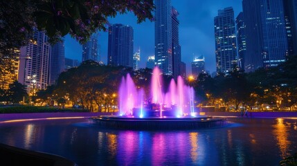 Obraz premium night fountain show in modern city park
