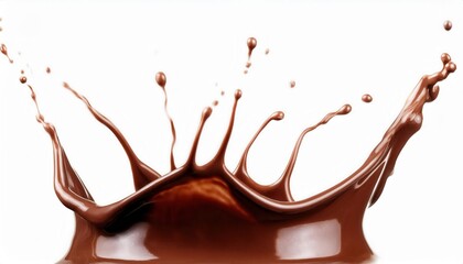 Dynamic Chocolate Splash in Mid Air Capturing the Elegance of Liquid Movement and Texture. Perfect for Ads, Packaging, or Artistic Concepts Related to Chocolate and Dessert Enthusiasm