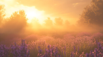 Lavender field in warm sunset light