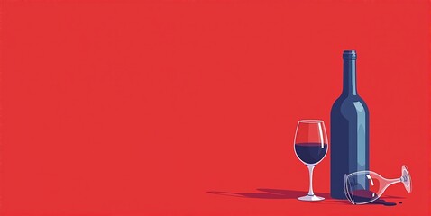 A wine bottle and glass, symbolizing alcohol use, abuse, addiction, and health risks. Warning against underage drinking