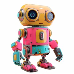 3D illustration of a cute robot, technology element, cartoon style, bright colors, isolated on white background