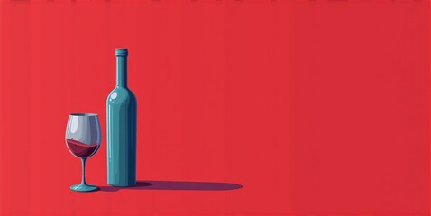 Fototapeta premium A wine bottle and glass, symbolizing alcohol use, abuse, addiction, and health risks. Warning against underage drinking