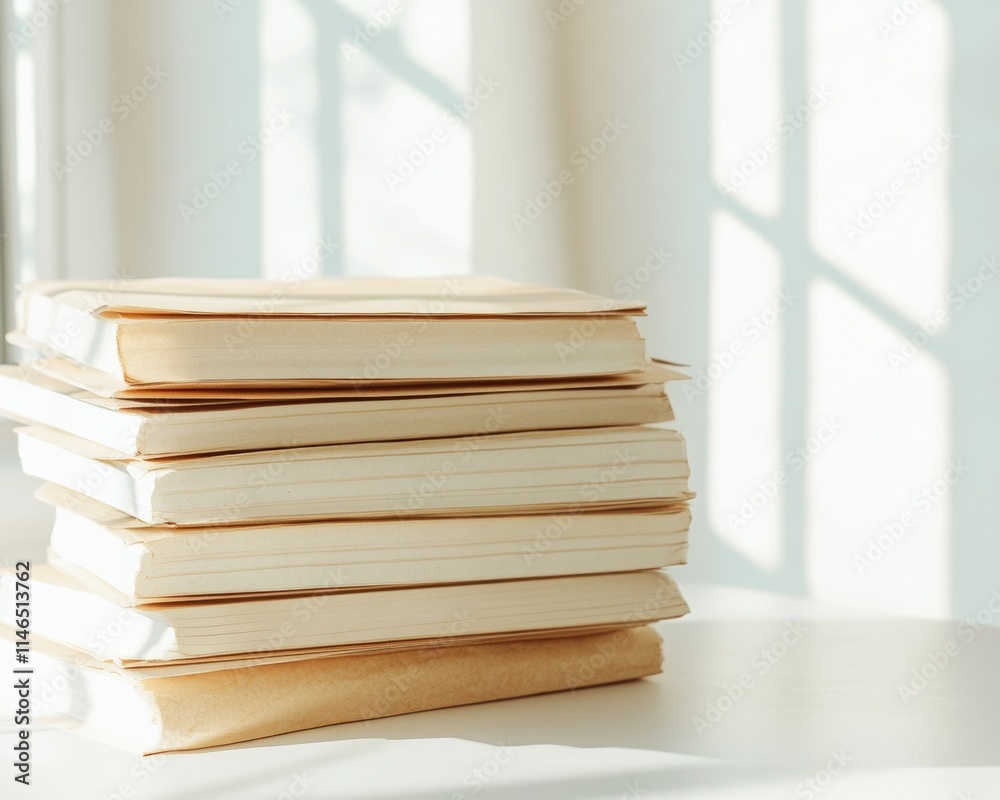 Aufkleber warm light on stacked books a serene study space with soft shadows