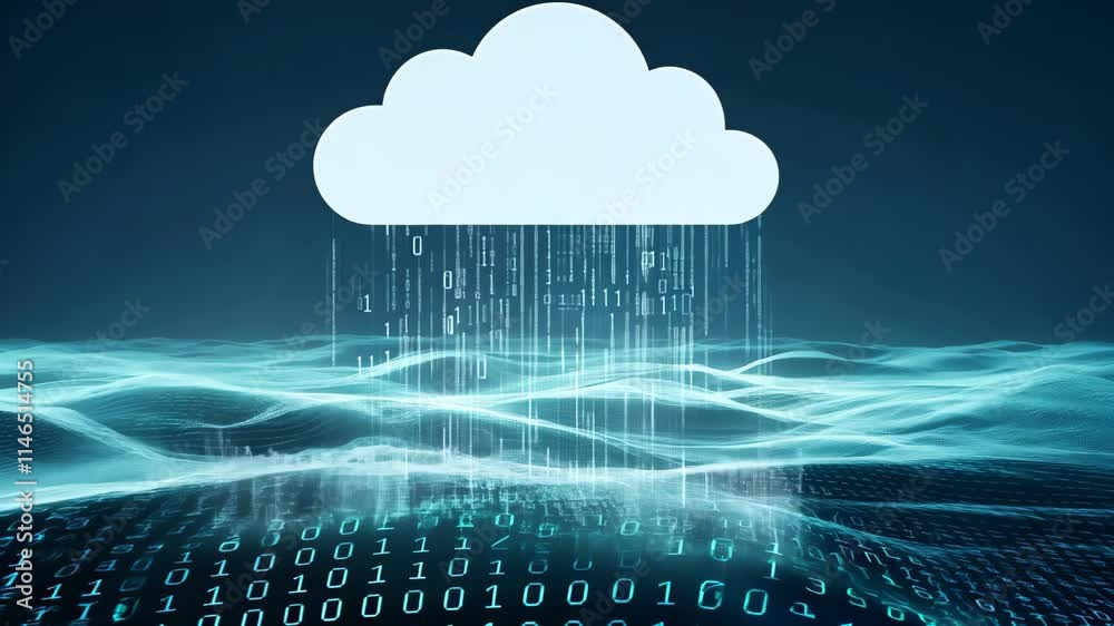 Leinwandbilder cloud computing concept depicted with data rain over ocean waves showcasing digital technology and i