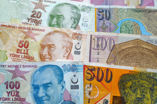 Stack of Turkish Lira and Macedonian denar