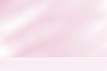 Empty pink colour room studio with sunlight effect shadow on the floor and wall for product presentation. Minimal backdrop design. Cosmetic, beauty and fashion showroom. Summer background mock up.