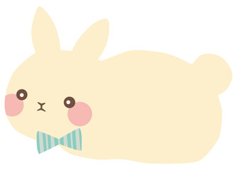 蝶ネクタイをつけたうさぎのイラスト 寝そべる 白 ベクター素材