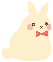 蝶ネクタイをつけたうさぎのイラスト 白 ベクター素材