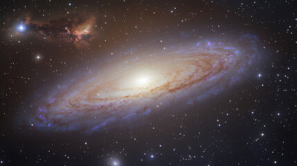 Fototapeta premium A serene and peaceful background of stars and galaxies with a subtle glow, active galactic nucleus, nebula, elliptical galaxy, interstellar medium. Ecliptical. Illustration