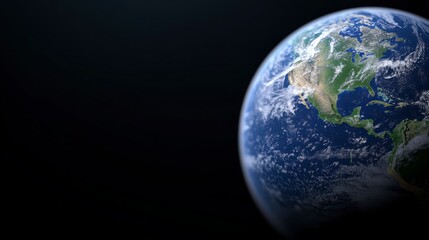 Fototapeta premium A stunning view of Earth from space, showcasing blue oceans and green landmasses against a dark background.