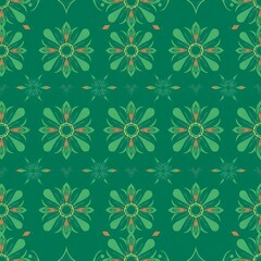 Emerald Green Floral Pattern: A seamless, repeating design featuring intricate floral motifs in shades of green and brown. Perfect for adding a touch of elegance and sophistication to any project.