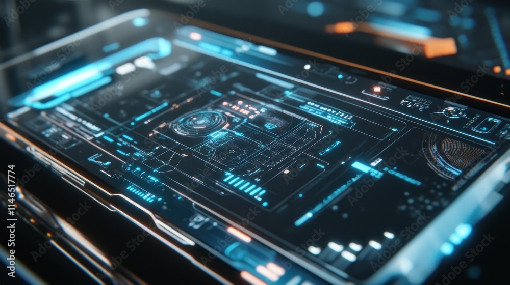 Poster Futuristic interface displaying digital data and controls in a high-tech environment.
