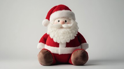 Fototapeta premium Professional Studio Shot of a Plush Santa Claus on a White Floor with Soft Shadows and Low Contrast, Sharp Focus, Symbol of Christmas
