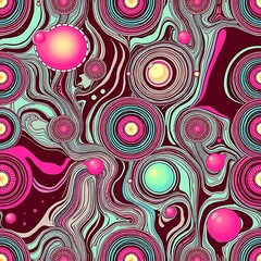 Abstract Swirls and Circles: A vibrant, abstract design featuring swirling, fluid lines and circles in pink, blue, and green, creating a mesmerizing and dynamic visual.