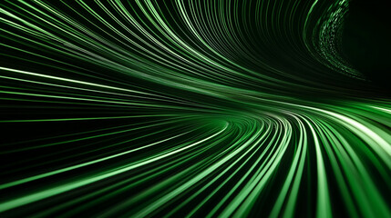 Obraz premium Dynamic green light trails swirl in dark space creating abstract patterns. 