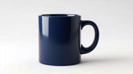 A cylindrical ceramic coffee mug in a matte navy blue, showcasing clean and simple aesthetics, isolated on white