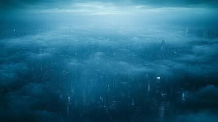 Fototapeta premium Futuristic Cityscape Hidden in Clouds at Dusk