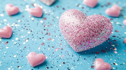 Obraz premium Pink Glitter Heart Valentine s Day Romantic Love Sparkle Festive