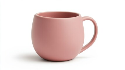A small ceramic coffee mug in a matte blush pink tone, with a rounded handle and minimalist design, on white