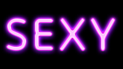 Word "SEXY" in glowing pink neon letters, set against a black background. The design emphasizes bold expression, nightlife aesthetics, and modern digital style.