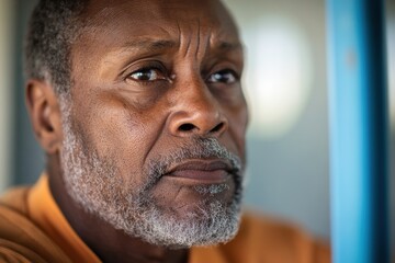 A close-up of an older man conveying a sense of serenity and introspection, his focused gaze revealing a depth of thought and experience captured in the moment.
