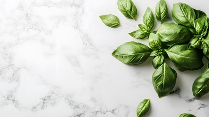 Obraz premium Harvesting fresh basil leaves in modern kitchen culinary inspiration clean surface natural lighting vibrant green colors