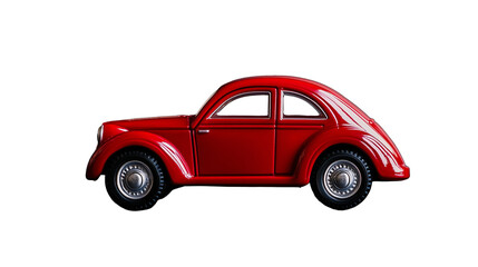 Red vintage toy car with transparent background for creative design