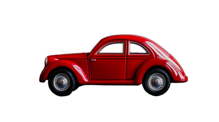 Red vintage toy car with transparent background for creative design