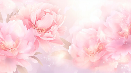 Pink background with peonies. Wallpaper for Valentin day with flowers. Holiday background for design