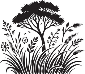 Meadow Silhouette Vector Icon - Nature-Inspired Editable Design

