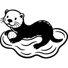 Black and white illustration of  a baby otter