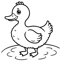 Black and white illustration of  a duckling