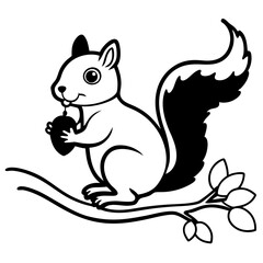 Black and white illustration of a small squirrel