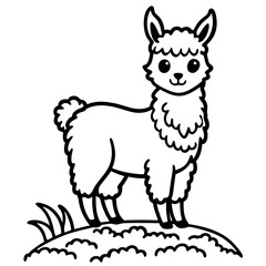 Black and white illustration of a baby llama