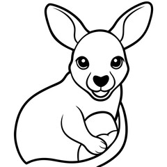 Black and white illustration of a baby kangaroo