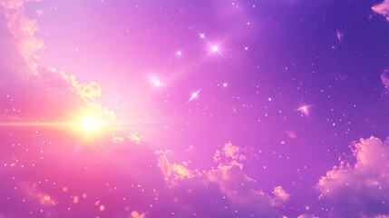 Colorful sunset with vibrant hues illuminating the sky above soft clouds. 