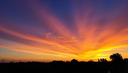 Fototapeta premium sky with a bright orange and yellow sunset