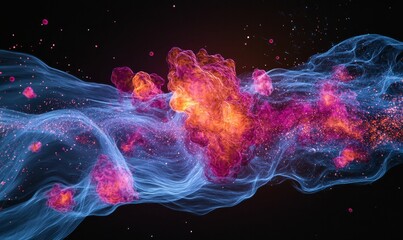 Naklejka premium Abstract swirling nebula, vibrant colors, glowing particles.